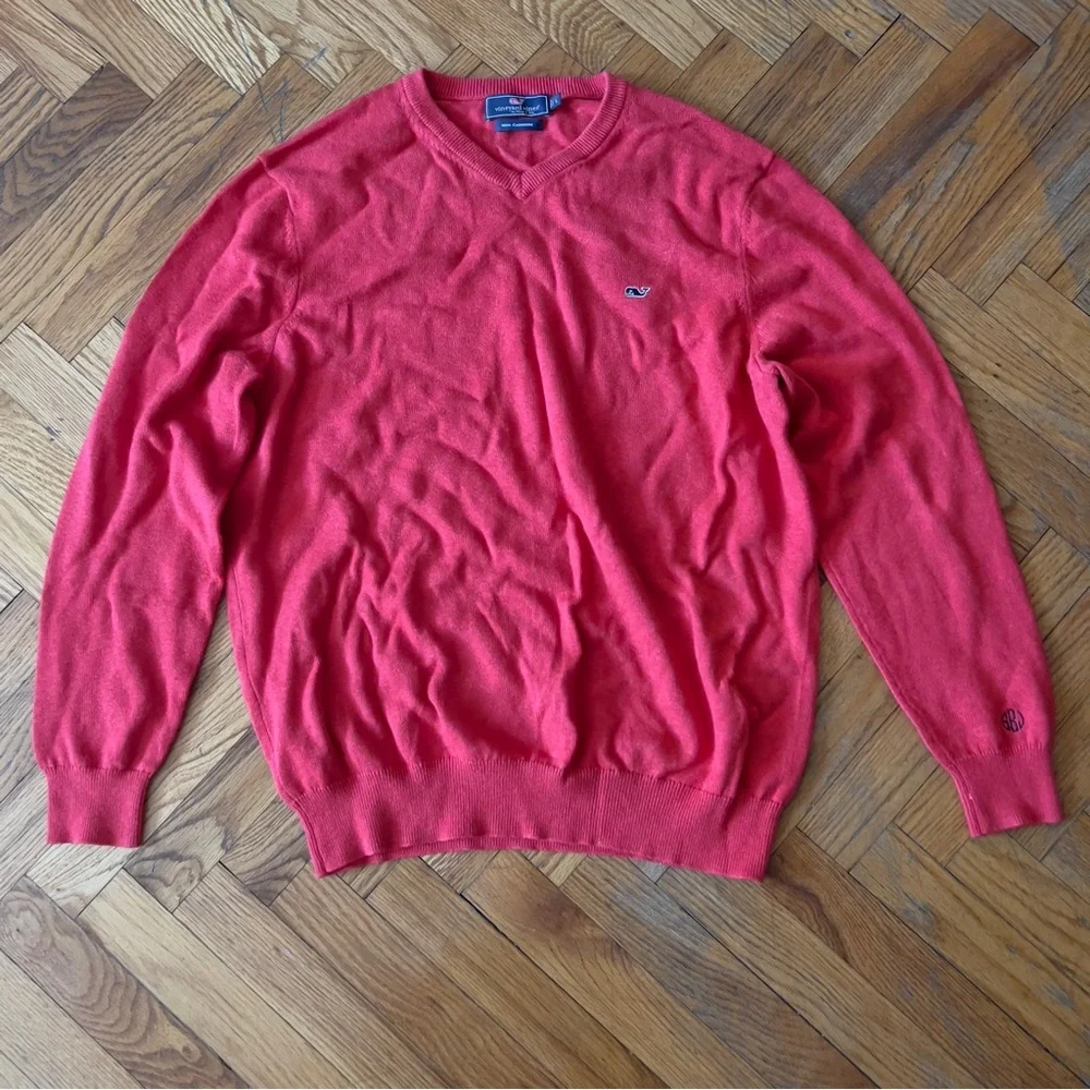 Men’s Vineyard Vines Pink Sweater V-Neck Cashmere Blend Pullover Size Large